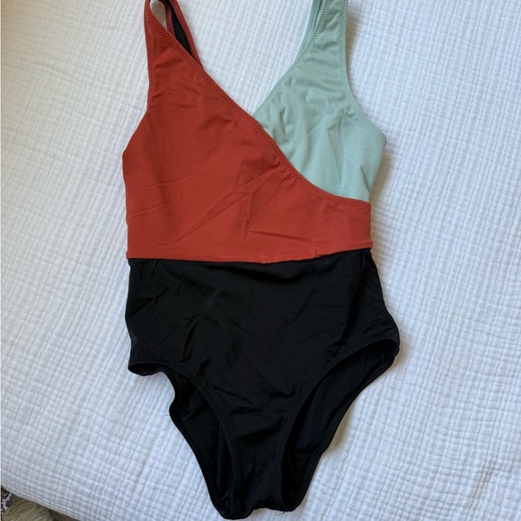 SOLID & STRIPED Red and Light Blue Swimsuit - Picture 1 of 3